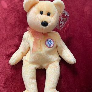 Ty Plush Bear in Soft Peach with Ribbon